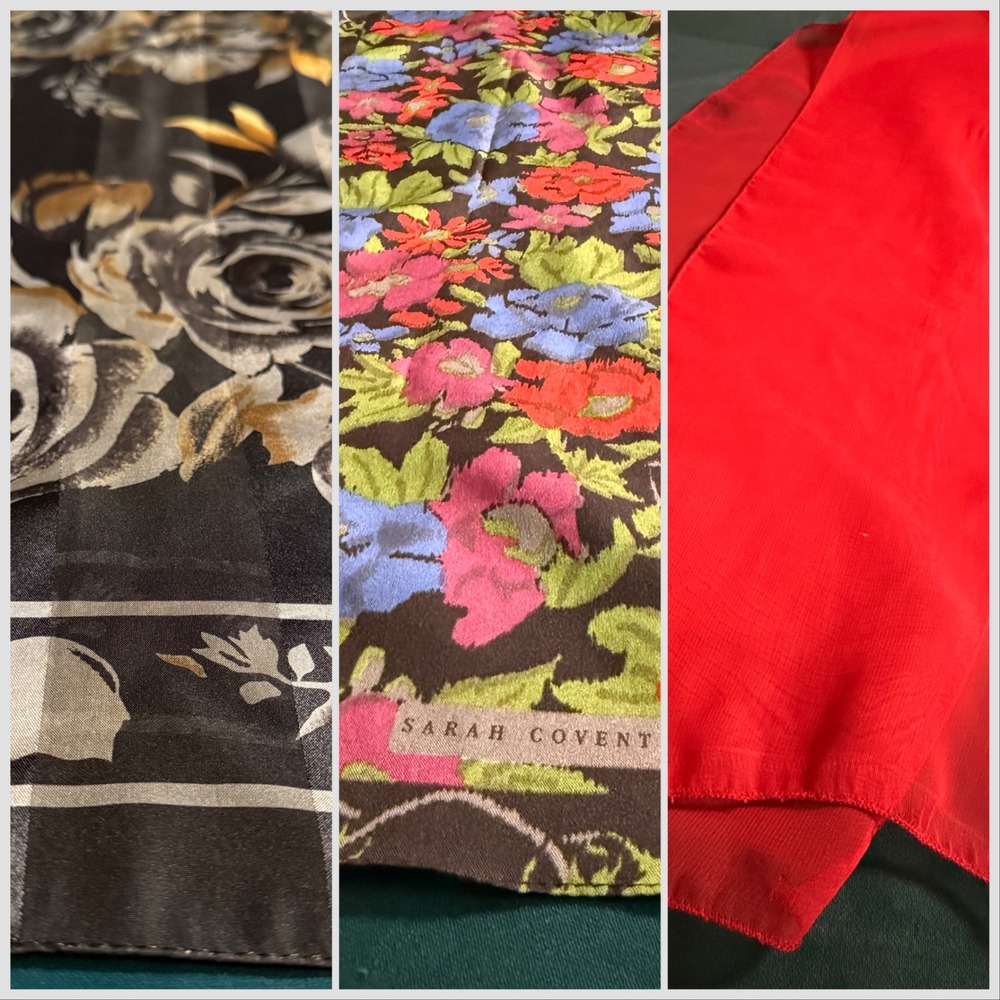 Vintage Scarf Bundle 3pc Floral & Solid Oblong Scarves Mixed Brands